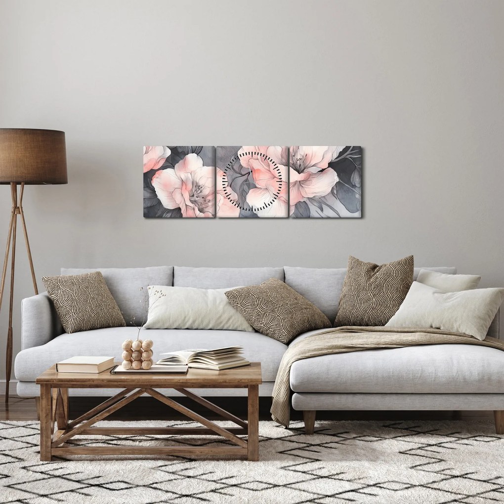 Tablou - Schiță de flori (cu ceas) (90x30 cm)
