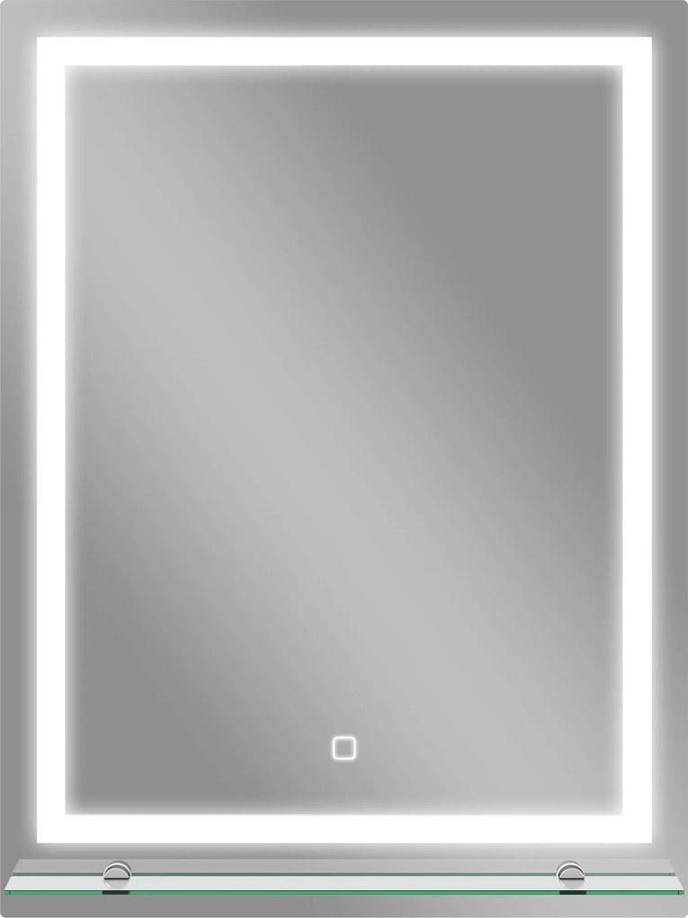 kleankin Oglindă pentru baie 60x80 cm cu 3 culori de lumină, raft din sticlă, funcție memorie și întrerupător tactil Argintiu | Aosom Romania
