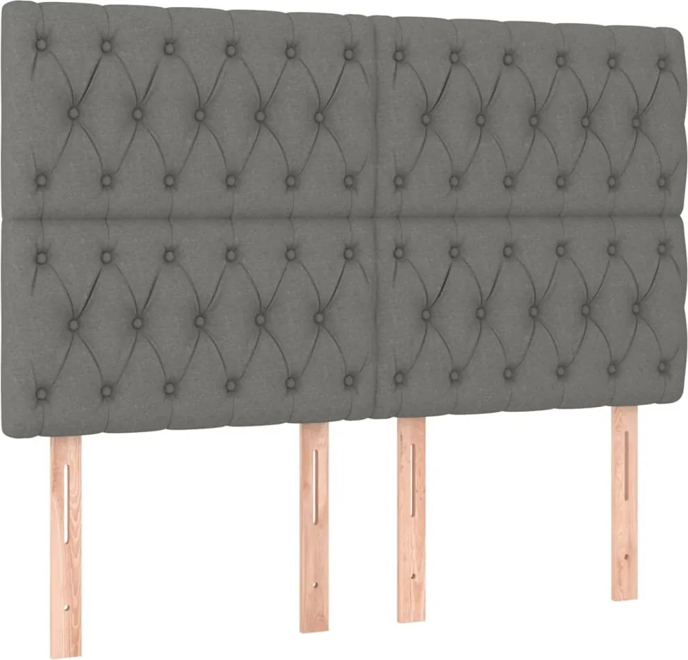 vidaXL Tăblie de pat gri închis 144x7x118/128 cm, material textil