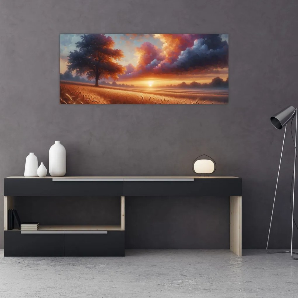 Tablou – Apus de soare pe câmp (120x50 cm)