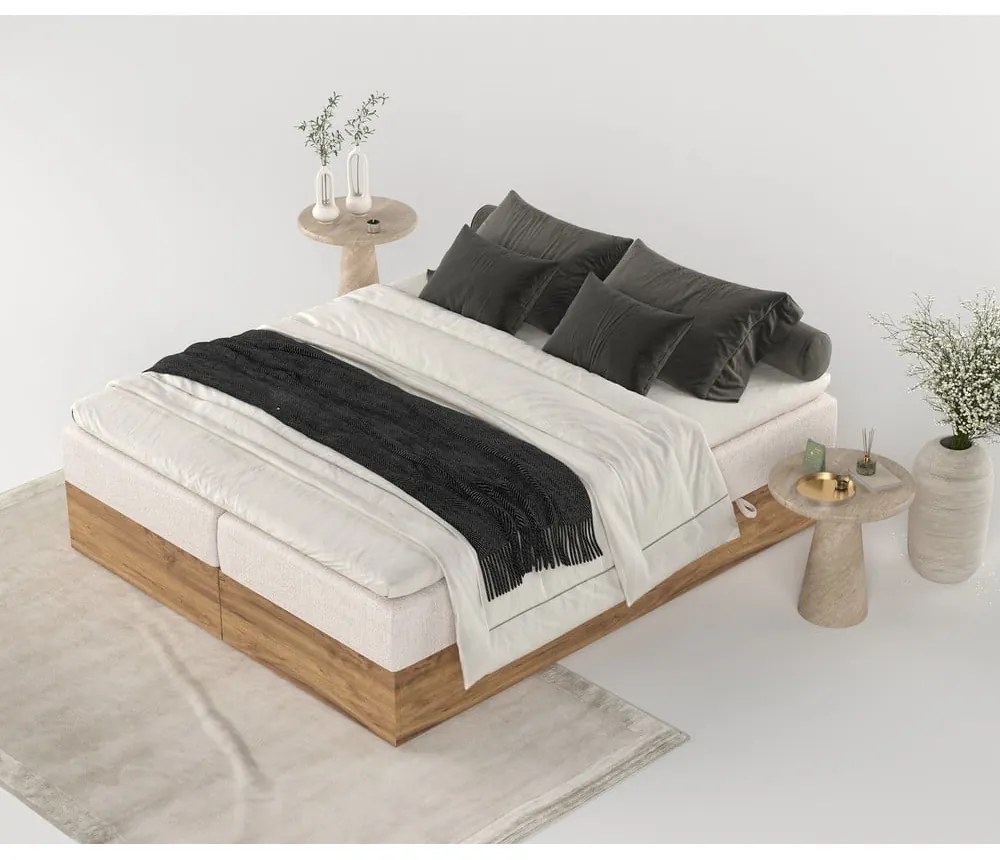 Pat boxspring bej/în culoare naturală cu spațiu de depozitare 140x200 cm Faro – Maison de Rêve