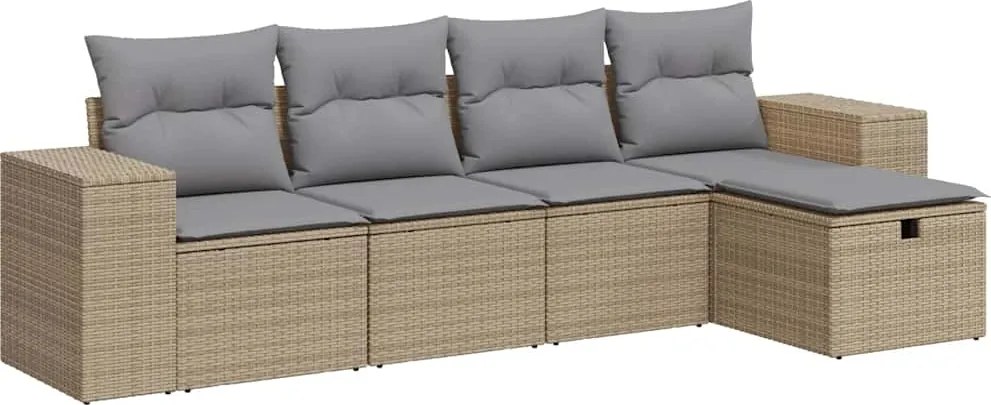 vidaXL Set canapele de grădină cu perne, 5 piese, bej, poliratan