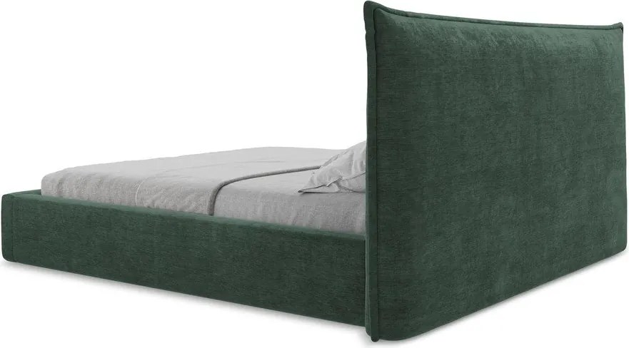 Pat matrimonial verde tapițat cu spațiu de depozitare cu somieră 160x200 cm Esala – Makamii