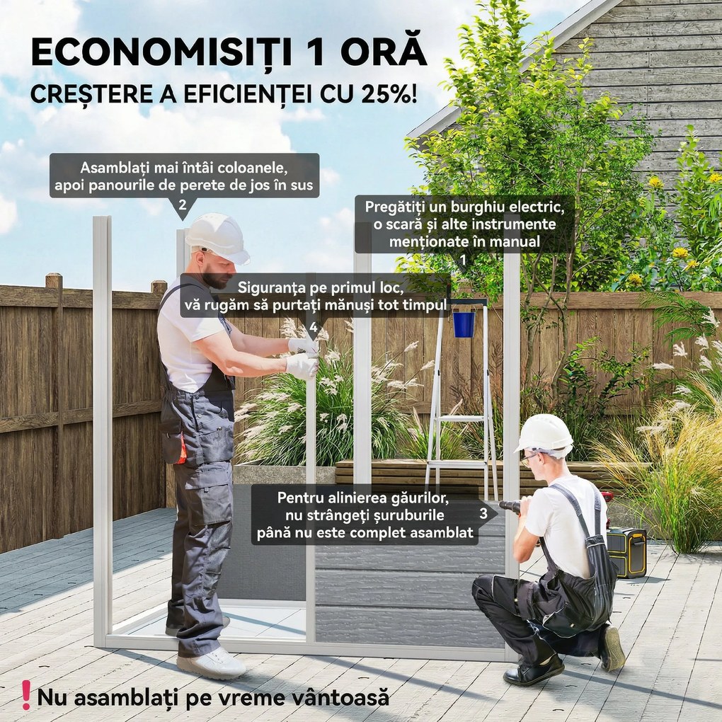 Outsunny Magazie de Grădină, Magazie din Plastic cu Podea, Fereastră, Ușă cu Blocare și Grile de Ventilație, Gri | Aosom Romania