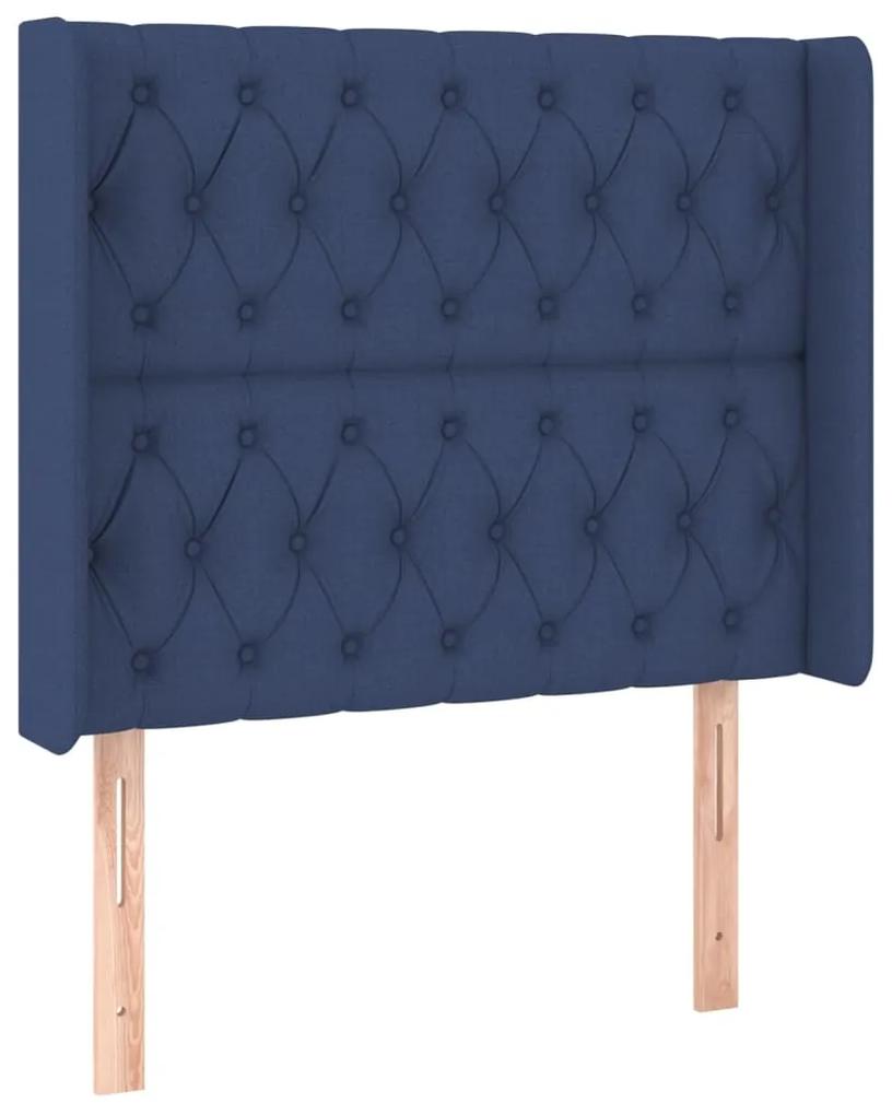 3119912 vidaXL Tăblie de pat cu aripioare, albastru, 103x16x118/128 cm, textil