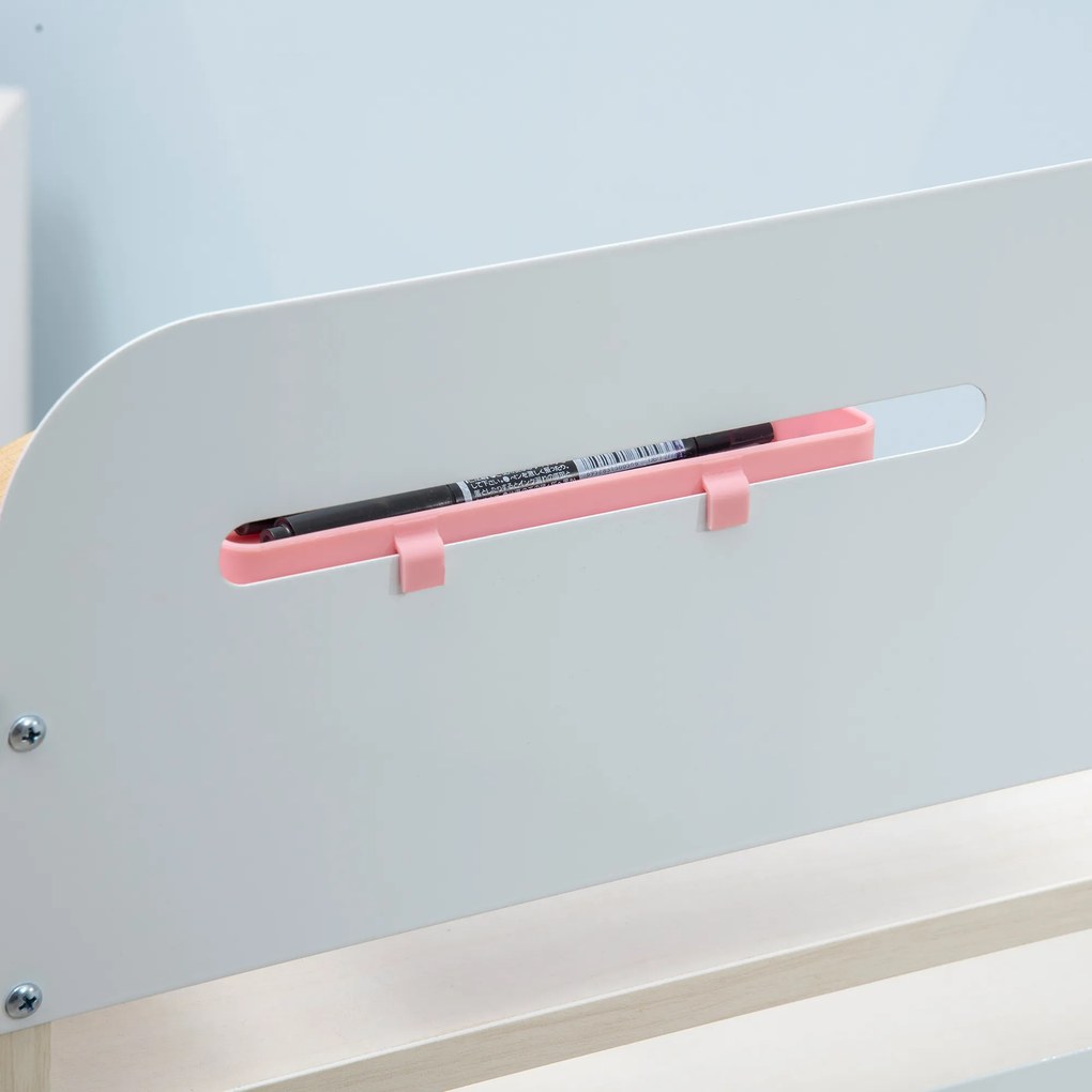 HOMCOM Set de Birou și Scaun pentru Copii de la 3 Ani Reglabil, Masă Inclinabilă 60° cu Sertar și Rafturi, Roz | Aosom Romania