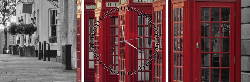 Tablou - Cutii telefonice din Londra (cu ceas) (90x30 cm)