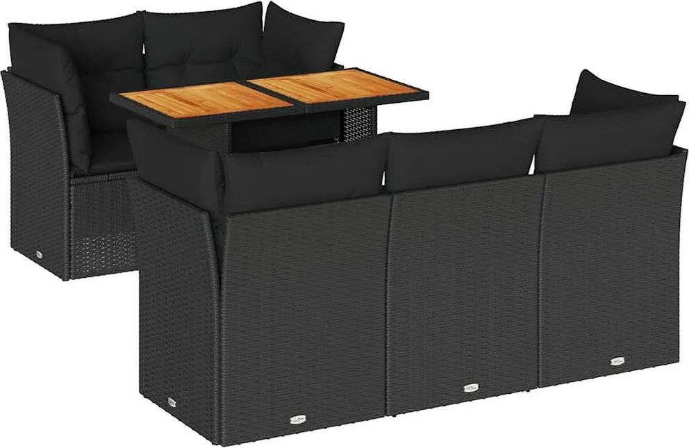 vidaXL Set mobilier de grădină cu perne, 6 piese, negru, poliratan