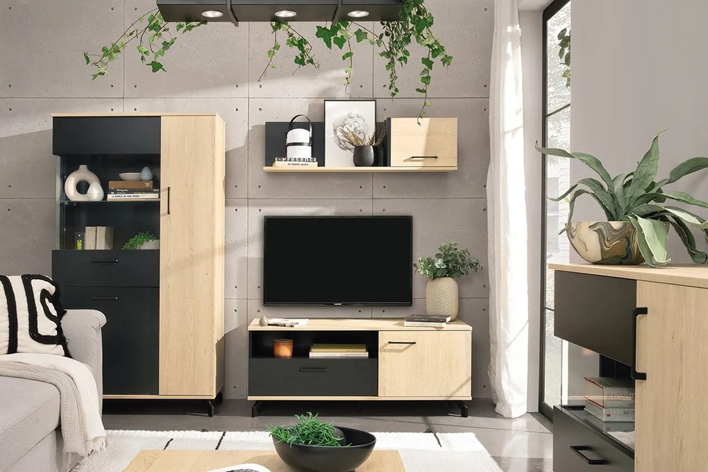 Comodă Madison MD11 cu sertar 90 cm - negru / stejar biscuiți