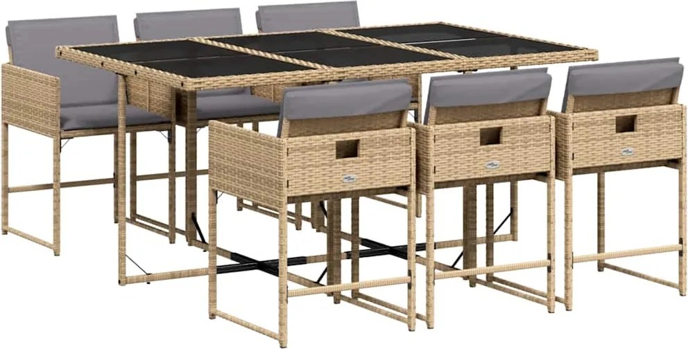 vidaXL Set mobilier pentru grădină, 7 piese, cu perne, bej, poliratan