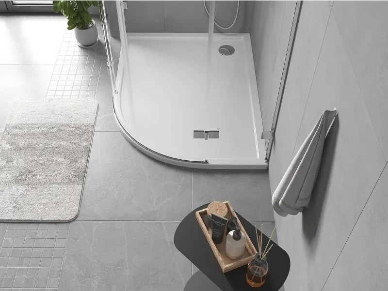 Mexen Flow cadă de duș asimetrică semicirculară slim stânga 90 x 80 cm, alb lucios - 46Q108090L
