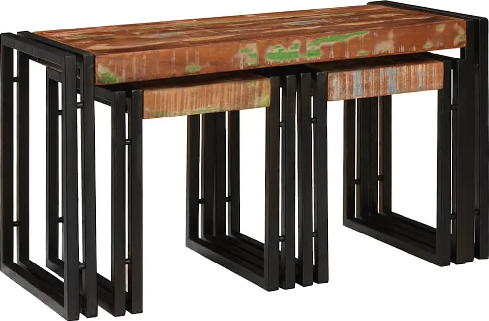 vidaXL Masa de cuibărit 3 pcs Lemn recuperat masiv și metal