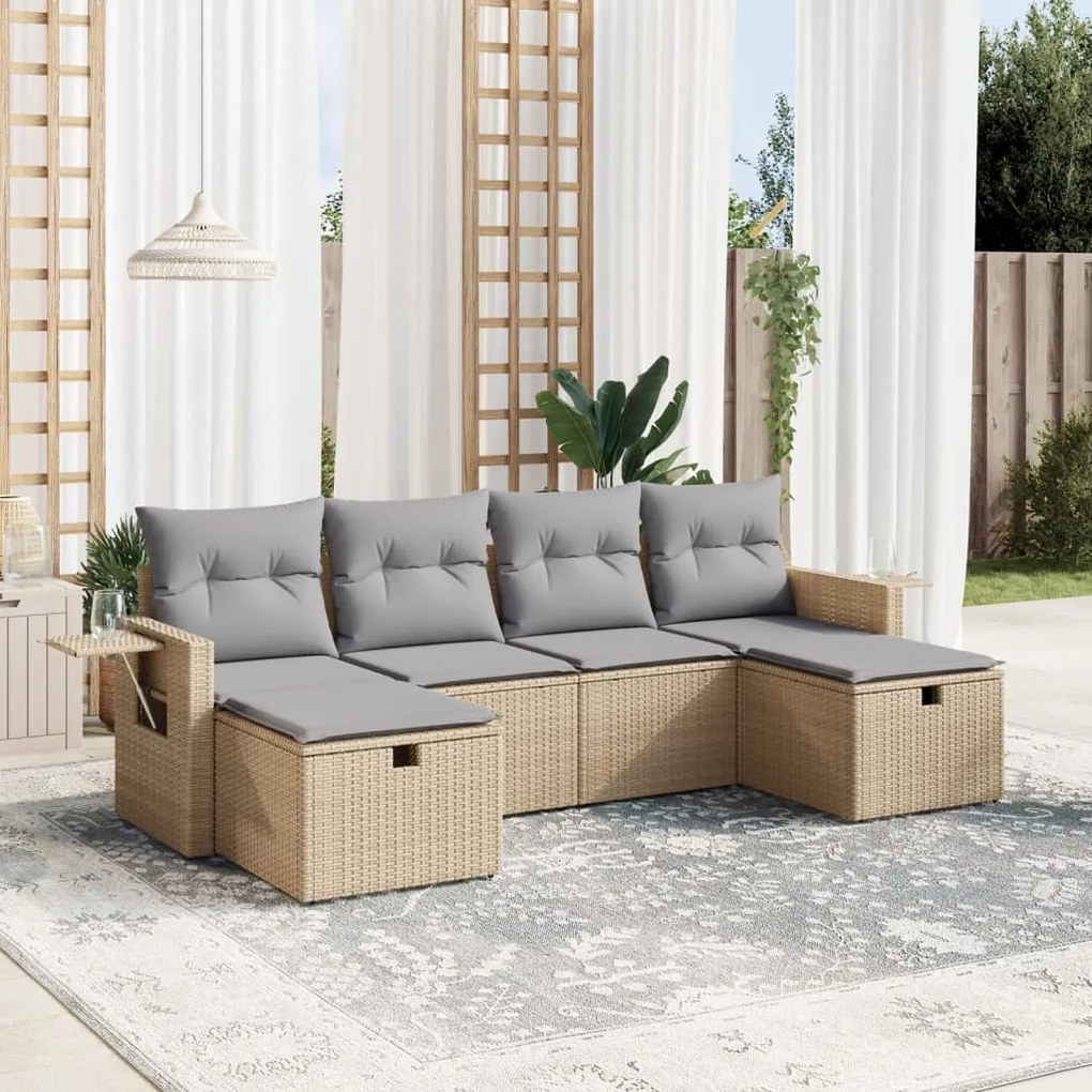 vidaXL Set canapele de grădină, 6 piese, cu perne, bej, poliratan