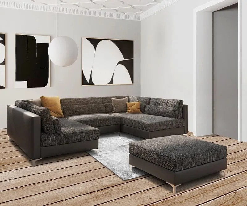 Colțar modular in forma de U Julio Black Grey 300x185 cm