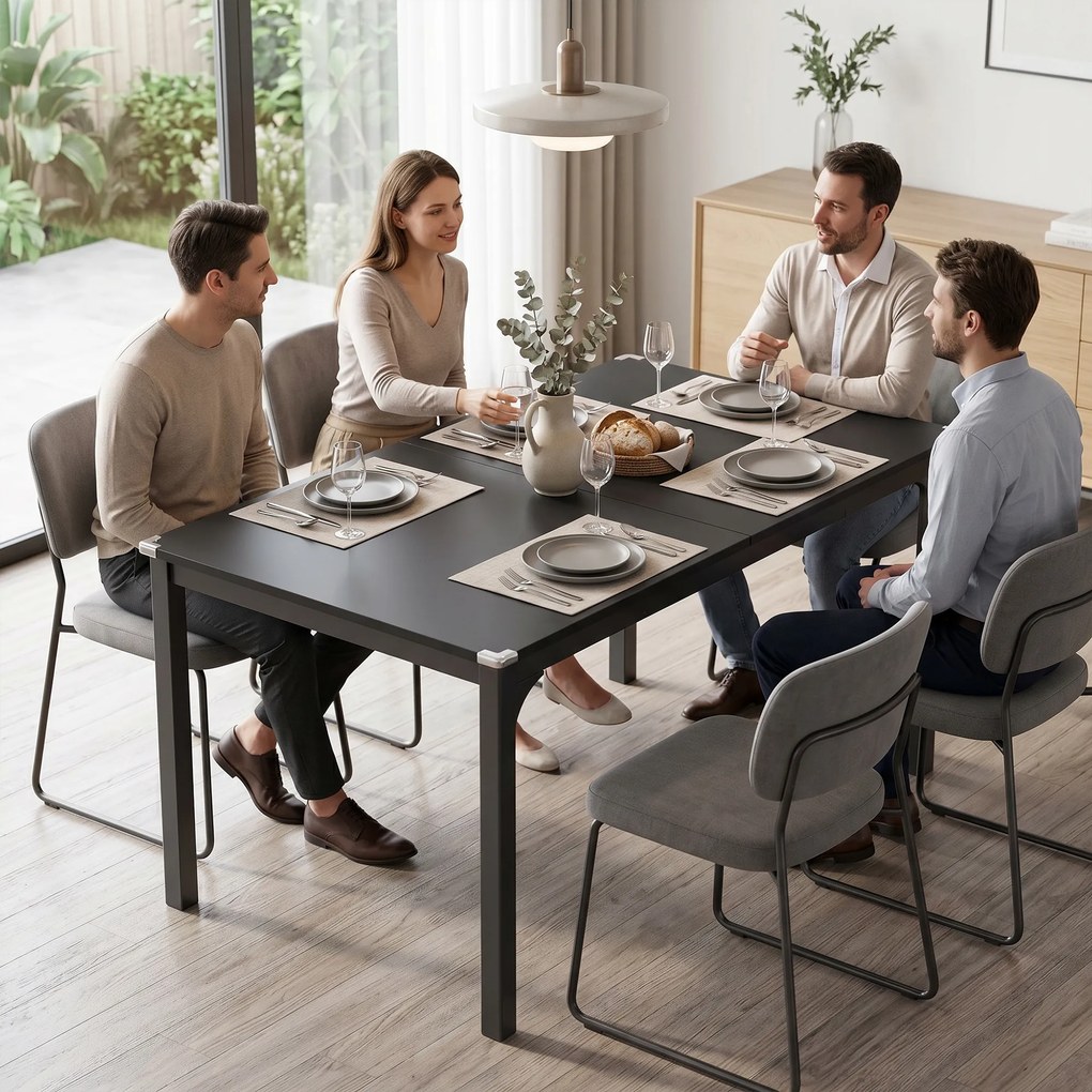 HOMCOM Masă de Grădină Extensibilă pentru 4-6 Persoane cu Picioare din Oțel, 160x70x75 cm, Negru | Aosom Romania