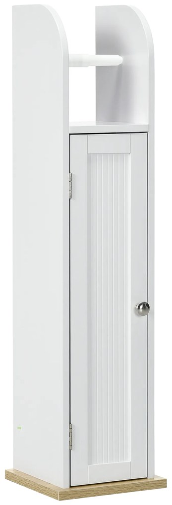 kleankin Mobilier pentru baie suport pentru hartie igienica cu dulap si rafturi reglabile 20 x 20 x 80 cm alb | Aosom Romania