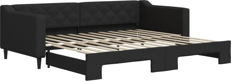 vidaXL Pat de zi cu extensie, negru, 90x200 cm, textil