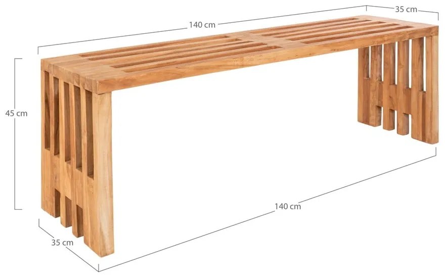 Bancă de grădină din lemn de tec House Nordic Benidorm, 140 x 35 cm