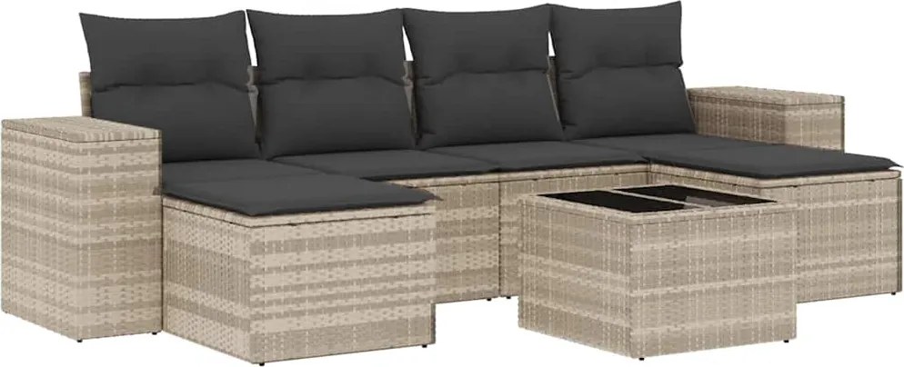 vidaXL Set canapele de grădină cu perne, 7piese gri deschis poliratan