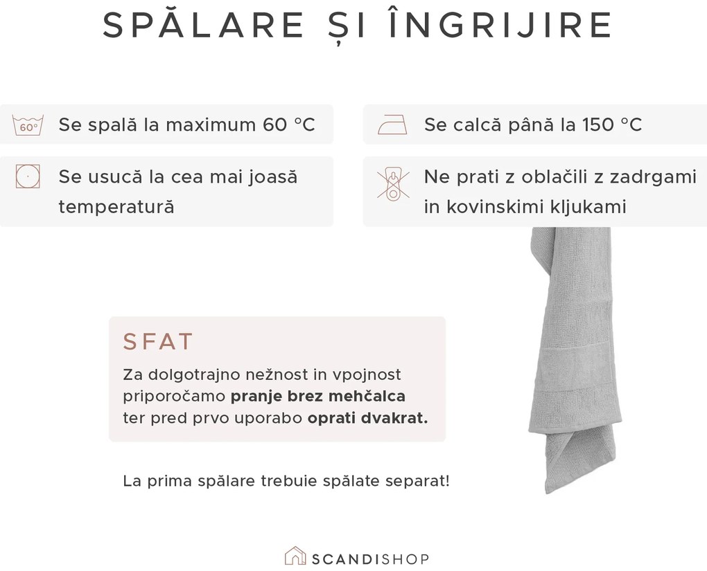 Set prosoape CARRARA 30x30 cm gri deschis 100% bumbac, 3 bucati