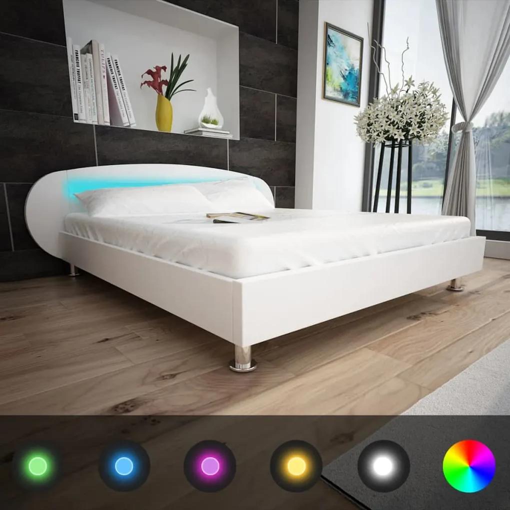 242376 vidaXL Cadru de pat cu LED, alb, 180 x 200 cm, piele artificială