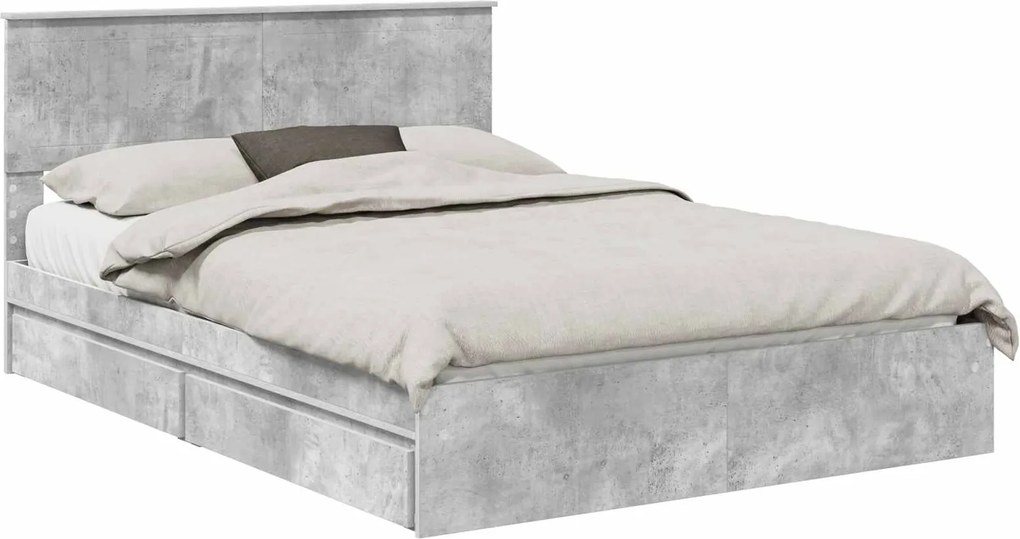 vidaXL Pat cu storage Gri din beton 135 x 190 cm Lemn compozit