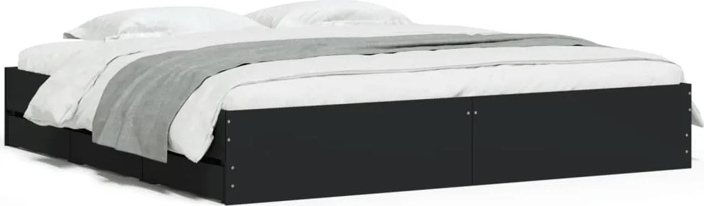 vidaXL Cadru de pat cu sertare, negru, 180x200 cm, lemn prelucrat
