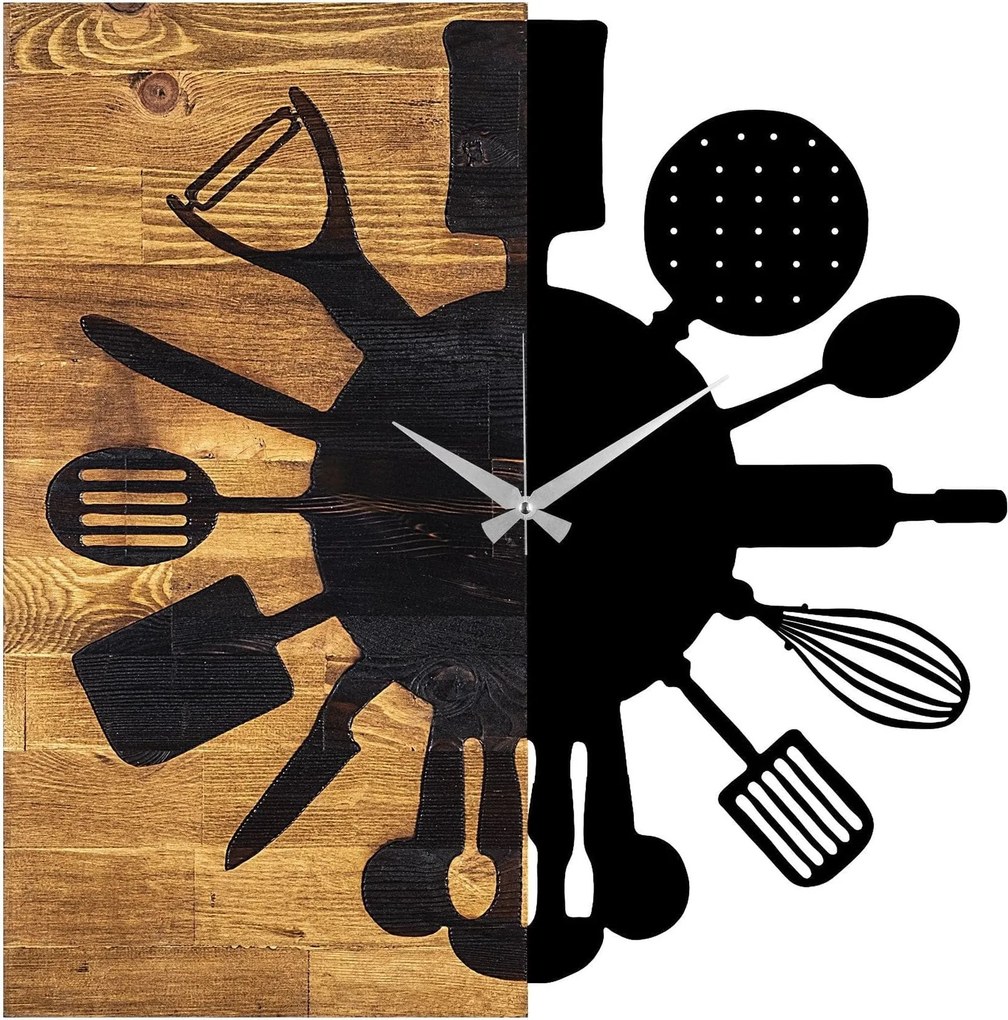 Ceas decorativ Clock 32, negru/stejar, lemn/metal, 60x58 cm