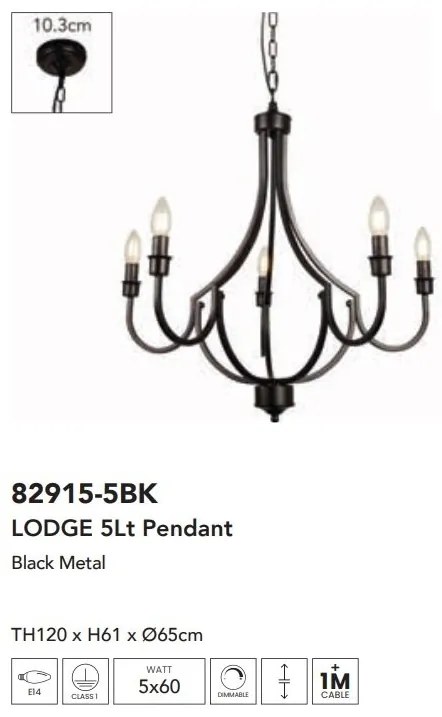 Candelabru cu 5 brate design rustic Lodge negru