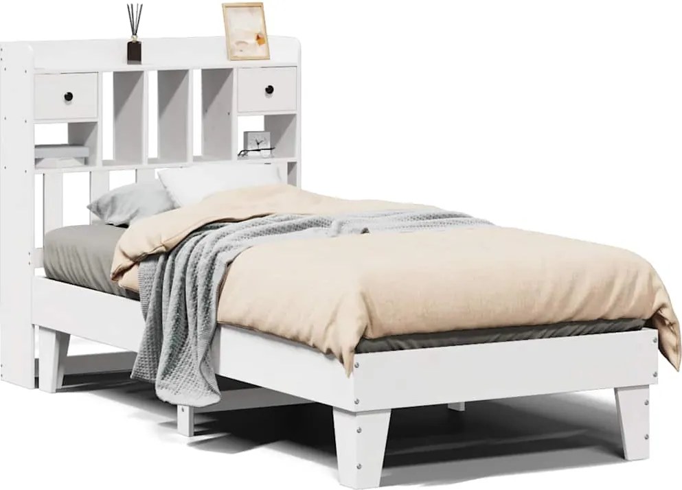 vidaXL Cadru de pat fără saltea, alb, 75x190 cm, lemn masiv de pin