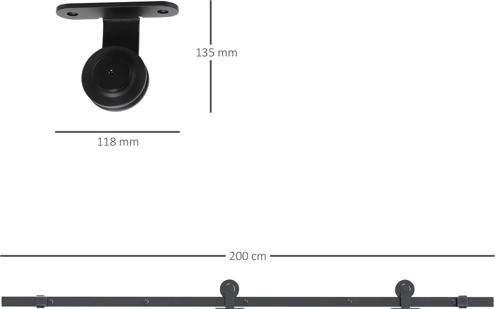 HOMCOM Set feronerie ușă culisantă, oțel carbon, suport 100 kg, pentru uși lemn 3.5-4.5 cm | Aosom Romania