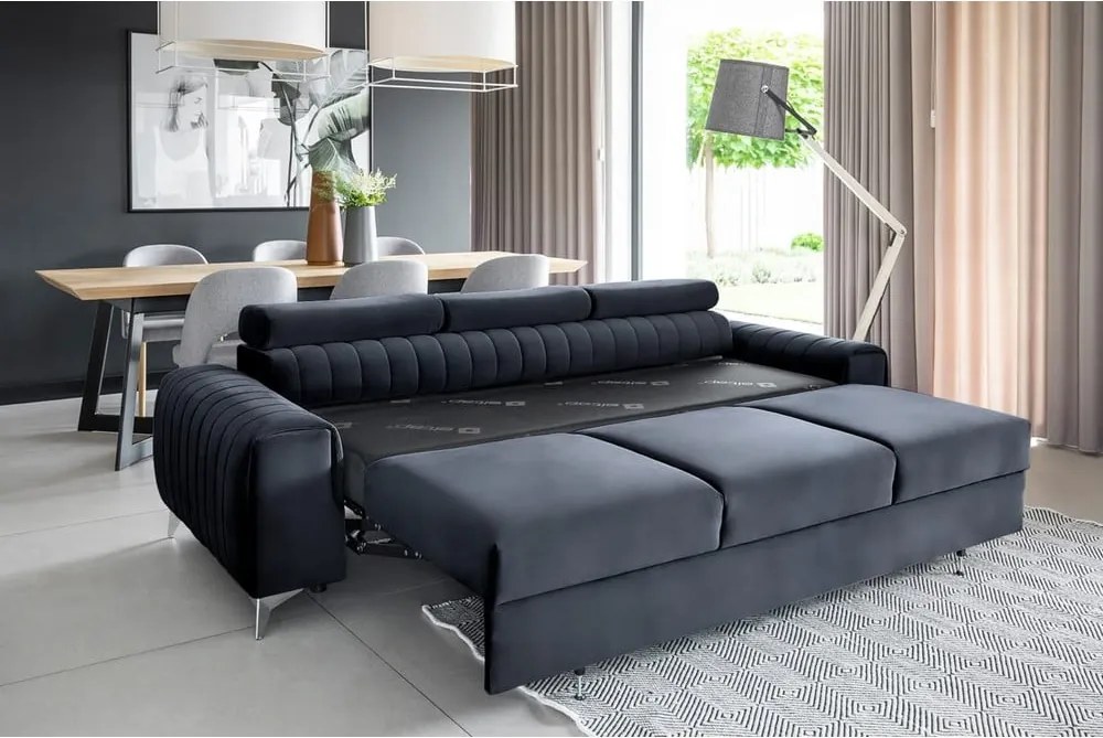 Canapea gri antracit extensibilă cu tapițerie din catifea 261 cm Laurence – ELTAP