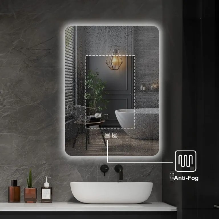 IREDA Oglindă de baie cu iluminare LED, 80 x 60 cm