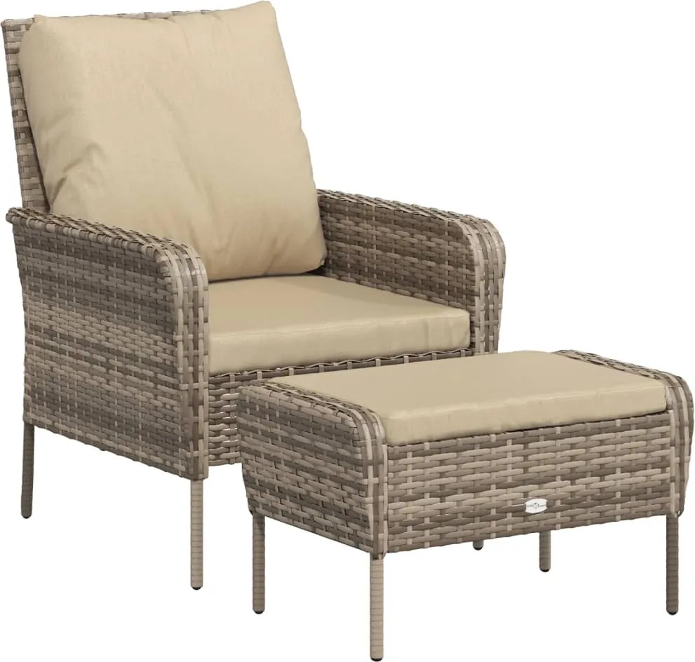 vidaXL Scaun de grădină cu taburet, maro deschis, poliratan