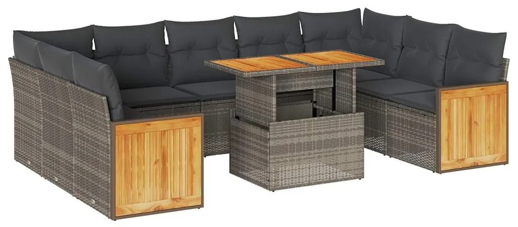 3327756 vidaXL Set mobilier de grădină cu perne, 10 piese, gri, poliratan