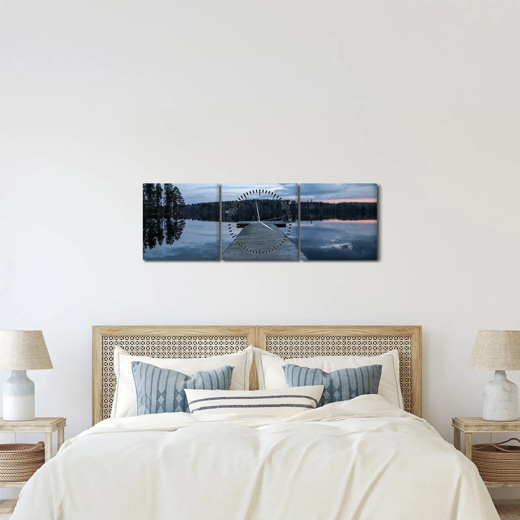 Tablou - Ponton de lemn, lac (cu ceas) (90x30 cm)