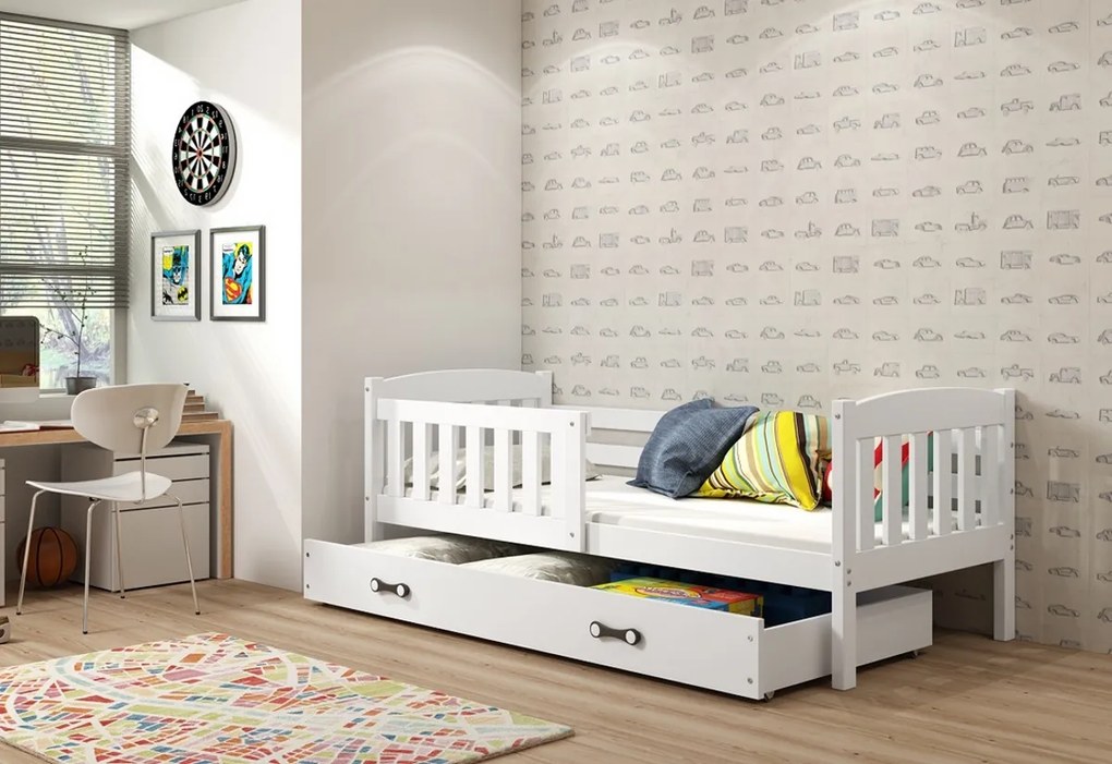 Expedo Pat pentru copii FLORENT P1 + SD + saltea + somieră GRATIS, 80x190, alb, alb
