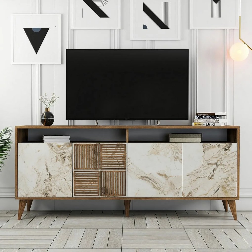 Dulap Milan 2 Walnut and White Marble