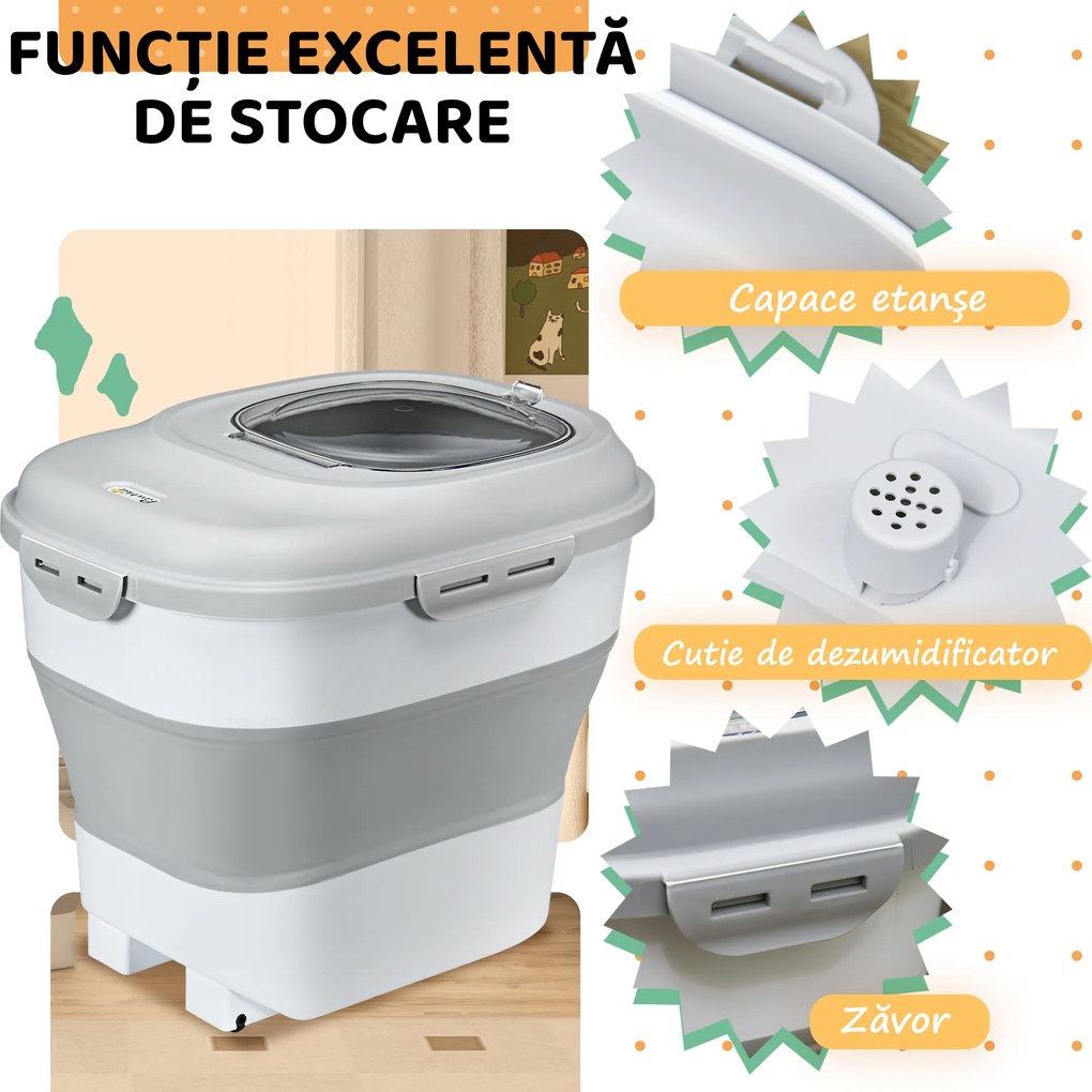 PawHut Recipient pentru Crochete de Câini Capacitate 5-25L cu Închidere Ermetică Gri | Aosom Romania