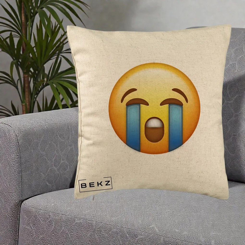 Perna Decorativa Emoji Plange, 40x40 cm, Bej, Husa Detasabila, Perna Inclusa, BEKZ®