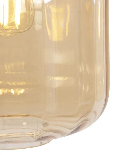 Lampă pendantă de design neagră cu sticlă chihlimbar 3 lumini 161,5 cm - Qara