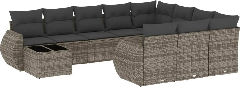 vidaXL Set canapele de grădină cu perne, 11 piese, gri, poliratan