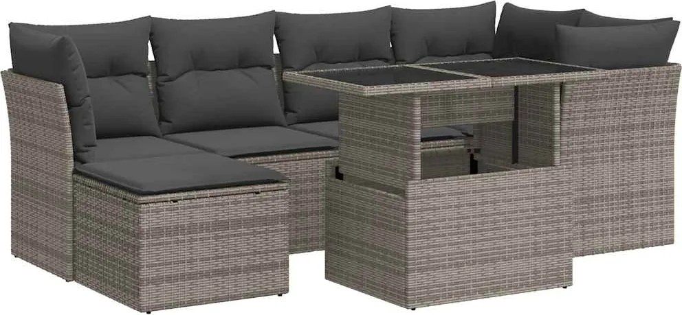 vidaXL Set canapele de grădină, 7 piese, cu perne, gri, poliratan