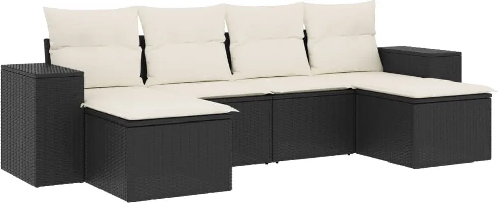 vidaXL Set mobilier de grădină cu perne, 6 piese, negru, poliratan