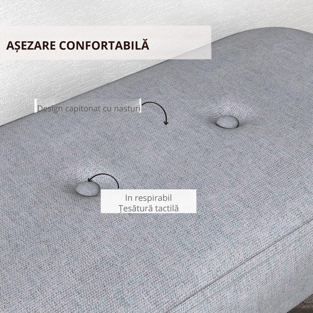 HOMCOM Bancă Tapițată pentru Capătul Patului, cu Butoni și Picioare din Oțel, Gri, Dormitor/Cameră de Zi | Aosom Romania