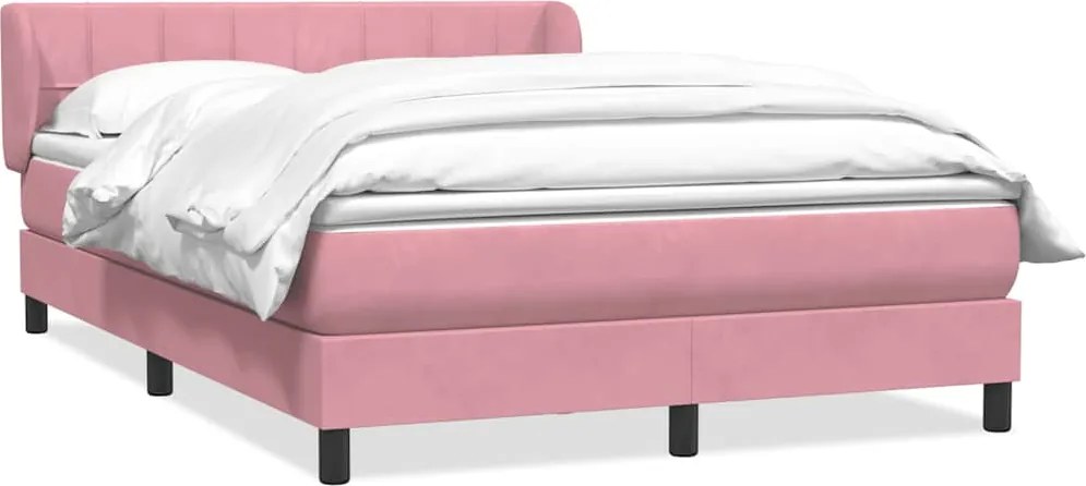 vidaXL Pat box spring cu saltea, roz, 140x210 cm, catifea