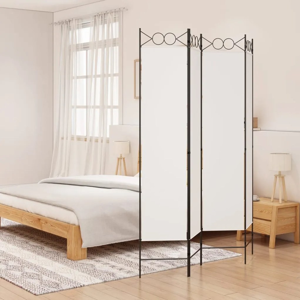 350150 vidaXL Paravan de cameră cu 4 panouri, alb, 160x200 cm, textil