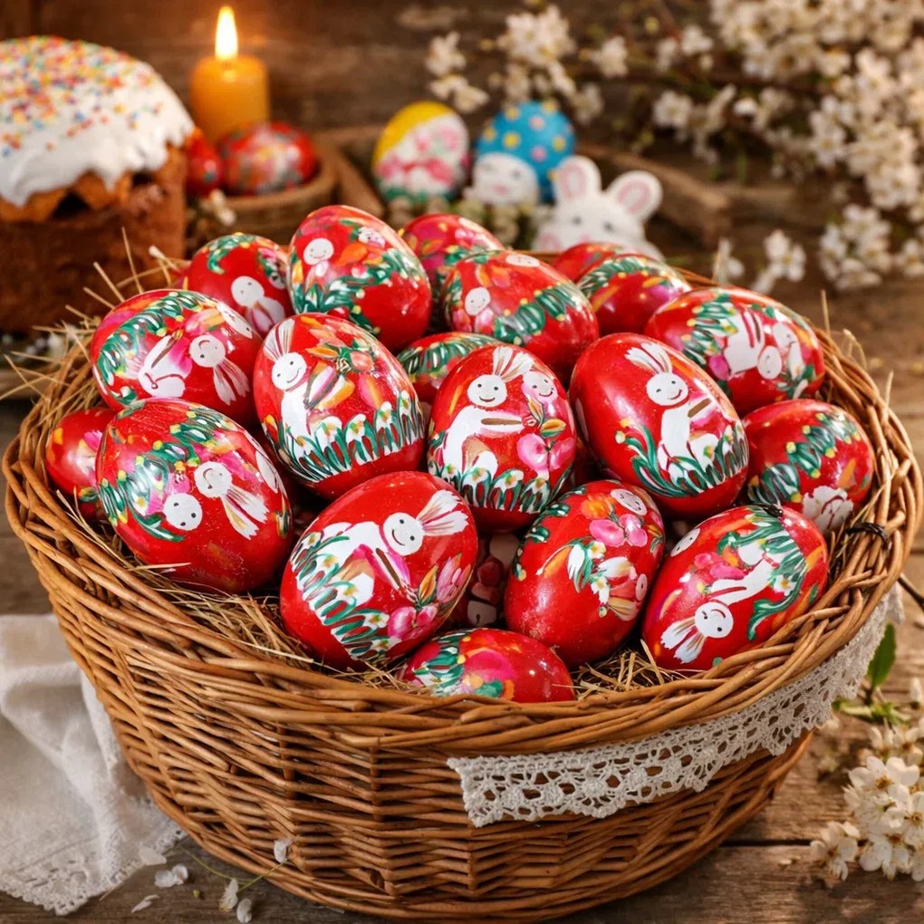 Set 10 oua de lemn vopsite pentru Paste 7x4 cm ,   decor pascal