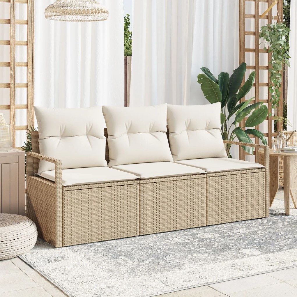 vidaXL Set de canapele pentru grădină 3 pcs Bej Rattan poli