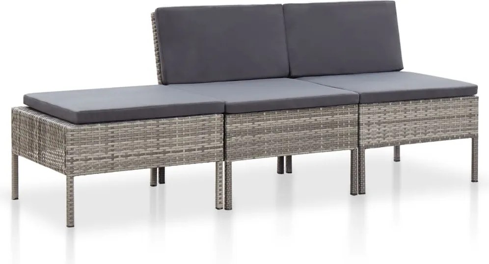 vidaXL Set mobilier de grădină cu perne, 3 piese, gri, poliratan